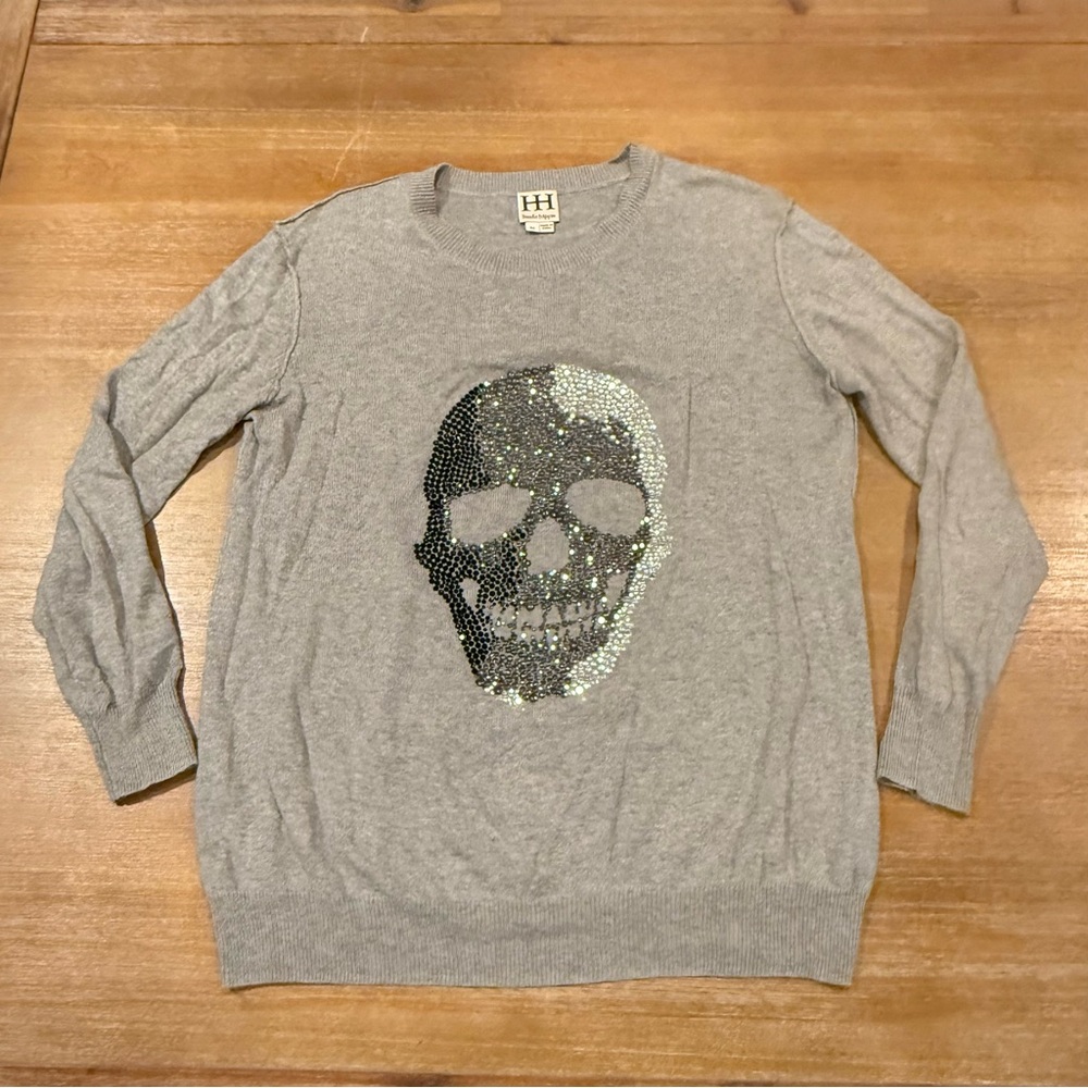 Haute Hippie Skull Pullover Cotton Cashmere Sweater Light Heather Size‎ M